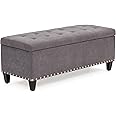 HUIMO Ottoman with Storage, 41-inch Upholstered Fabric Storage Ottoman with Safety Hinge, Storage Bench with Button-Tufted, Ottoman Bench for Bedroom, Entryway, Living Room, End of Bed Bench (Grey)
