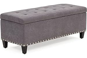 HUIMO Ottoman with Storage, 41-inch Upholstered Fabric Storage Ottoman with Safety Hinge, Storage Bench with Button-Tufted, Ottoman Bench for Bedroom, Entryway, Living Room, End of Bed Bench (Grey)