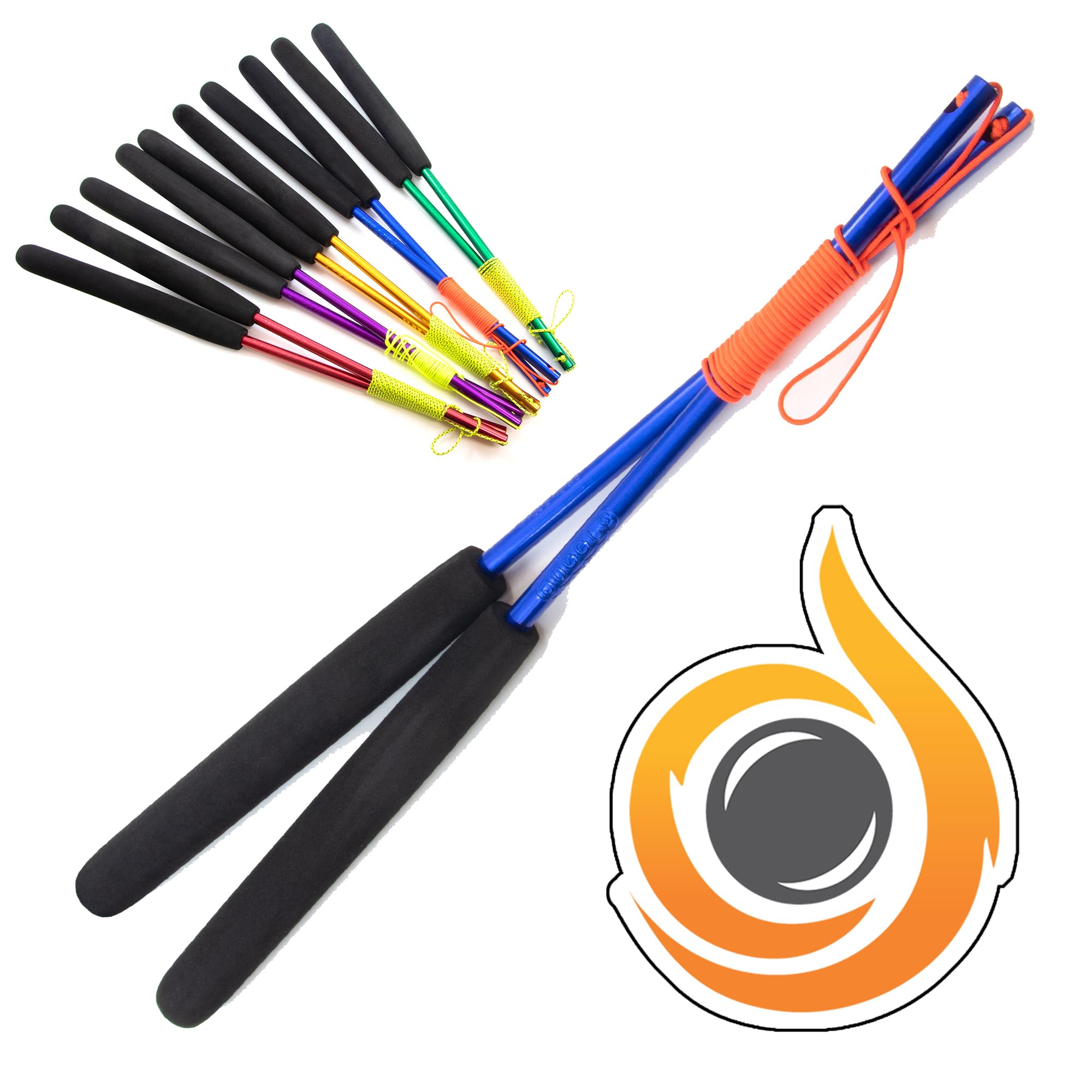 JD Pro Aluminium 'Metal' Diabolo Handsticks, Fitted With Super Smooth String - Pro Diablo Sticks With Cascade Sticker (Blue)