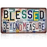 CHCdecor Vintage Blessed Beyond Measure Wall Decor License Plate Metal Sign Tin Signs,12x6 Inch Aluminum