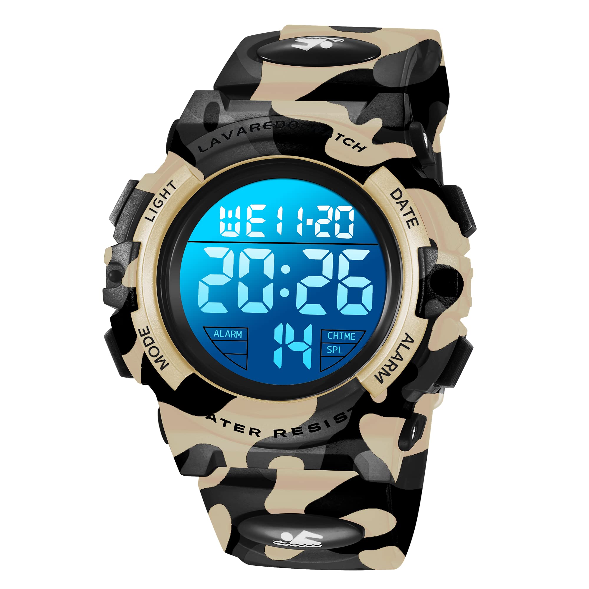 Ben Nevis Children's Boys Teenagers Digital Outdoor Sport Multifunction Waterproof LED Light Alarm Calendar Date Watch with Silicone Band, 27-Armylightyellow, Strap