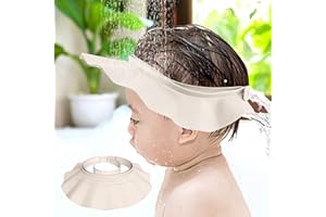 PIYL Baby Shower Cap Bathing Cap Safe Silicone Protection Bath Cap Soft Adjustable Visor Hat for Protector Head Eye Ear Shampoo Caps for Toddler,Baby, Kids,Children, Ivory - White