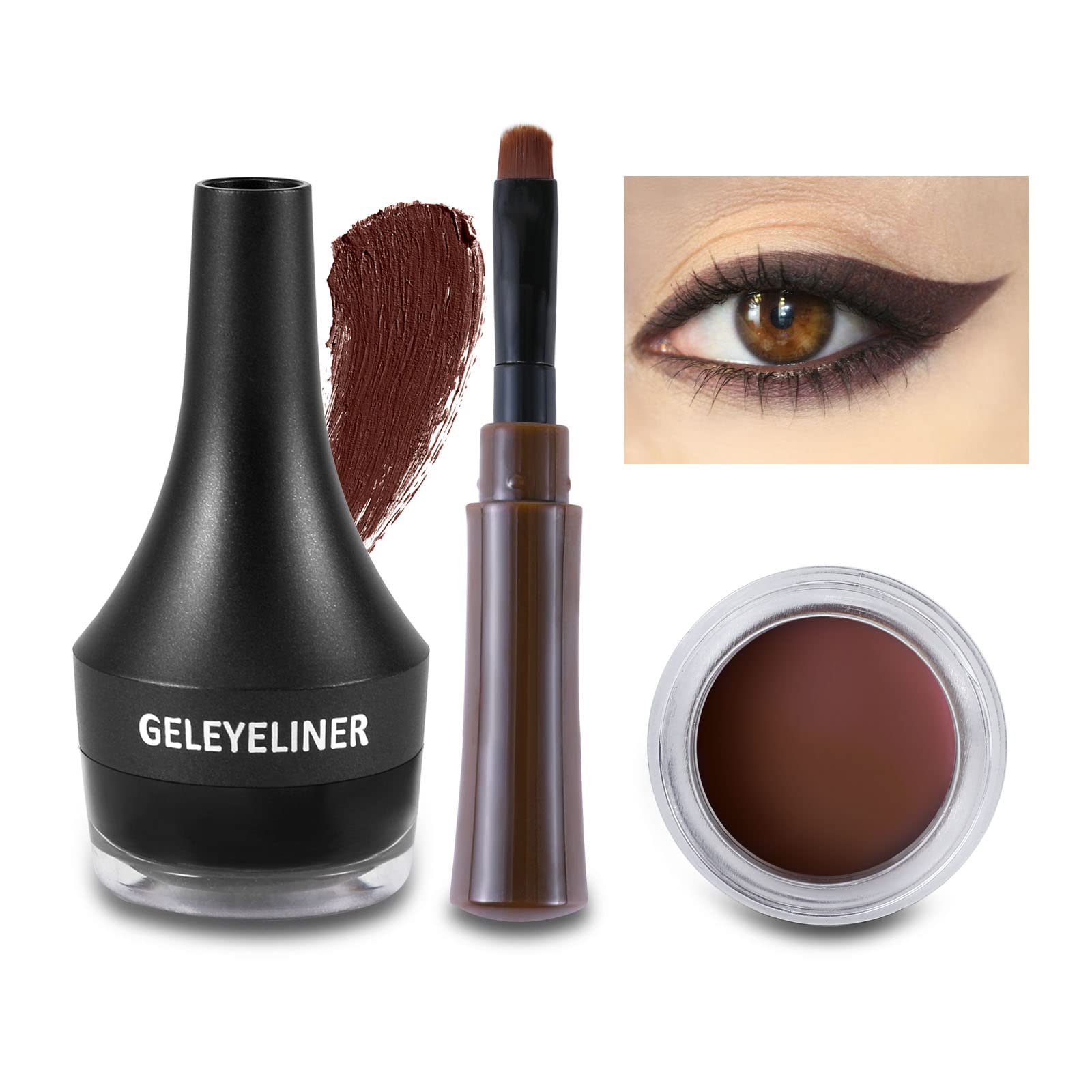 Boobeen Eyeliner Waterproof Gel Eyeliner Smudge-proof Eye Liner Gel Makeup Eye Makeup Set Long-lasting For All Day Easy to Apply (Brown)