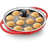 Hawkins Futura 24 cm (inside diameter) Appe Pan 26 cm outer diameter, Non Stick Paniyaram maker with Glass Lid, 12 Cups Paniyarakkal, Litti, Kuzhi Paniyaram, Ponganalu, Red (NAPE24G)