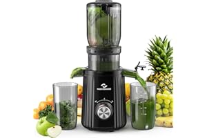 Nuovoware Cold Press Juicer, Masticating Juicer with 4.25'' Large Feed Chute, 250W Juicer Machines Fit Whole Fruit Vegetable, BPA Free, High Juice Yield 2 Filters, Easy to Clean with Brush, Black