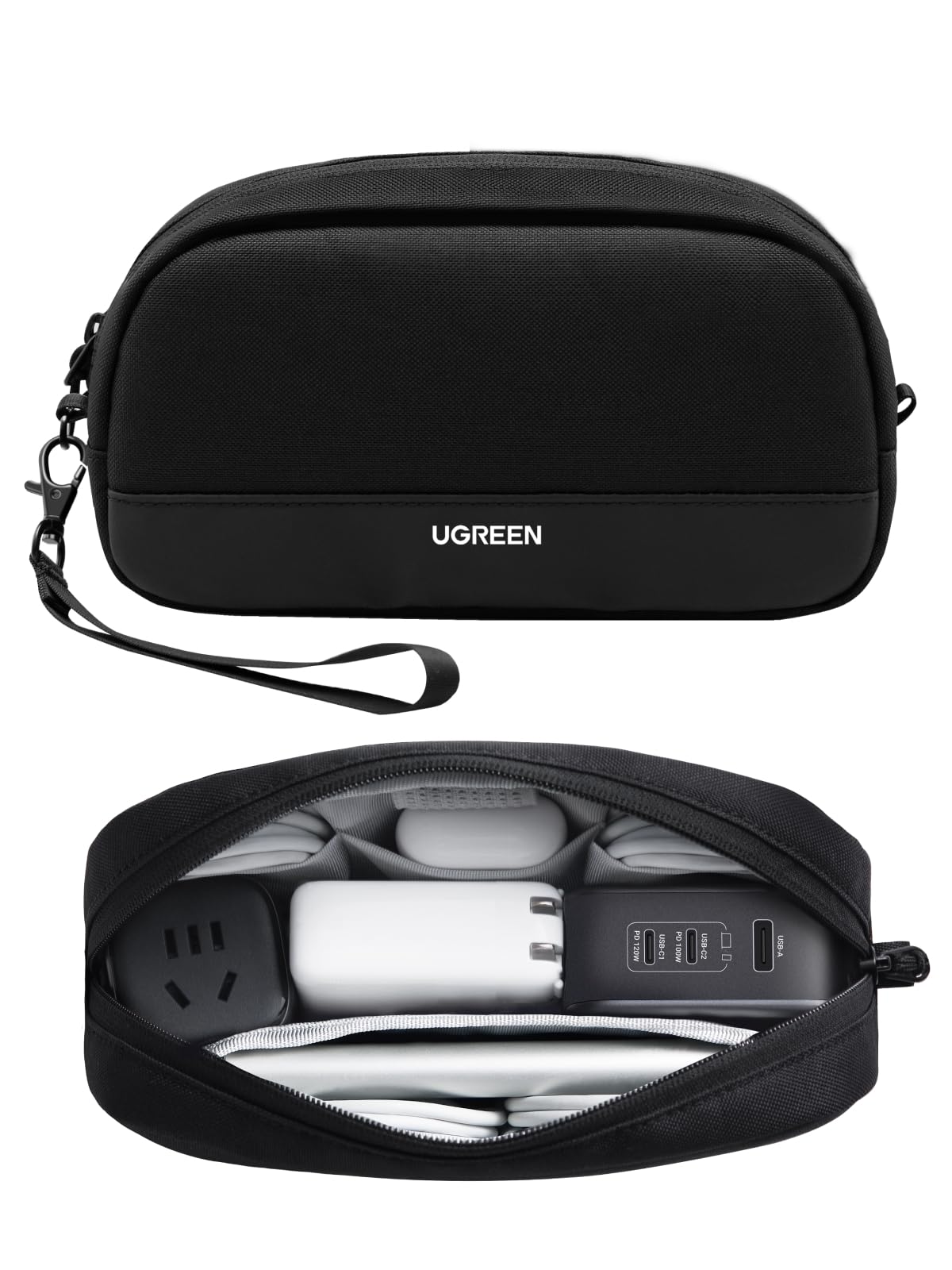 UGREEN ガジェットポーチ コンパクト【 Sサイズ（22.5 x 12.5 x 6.5 cm）】 PC周辺小物 収納ケース 充電器 ケーブル モバイルバッテリー USB ハブなどの収納 レイヤー構造 スプラッシュ防止素材 保護ケース 収納バッグ 小物入れ 出張/旅行用 撥水素材 ブラック）