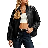Casly Lamiit Women's Faux Leather Jacket Oversized Winter Stand Collar Double Zipper Casual Motorcycle Bomber Coat Outwear