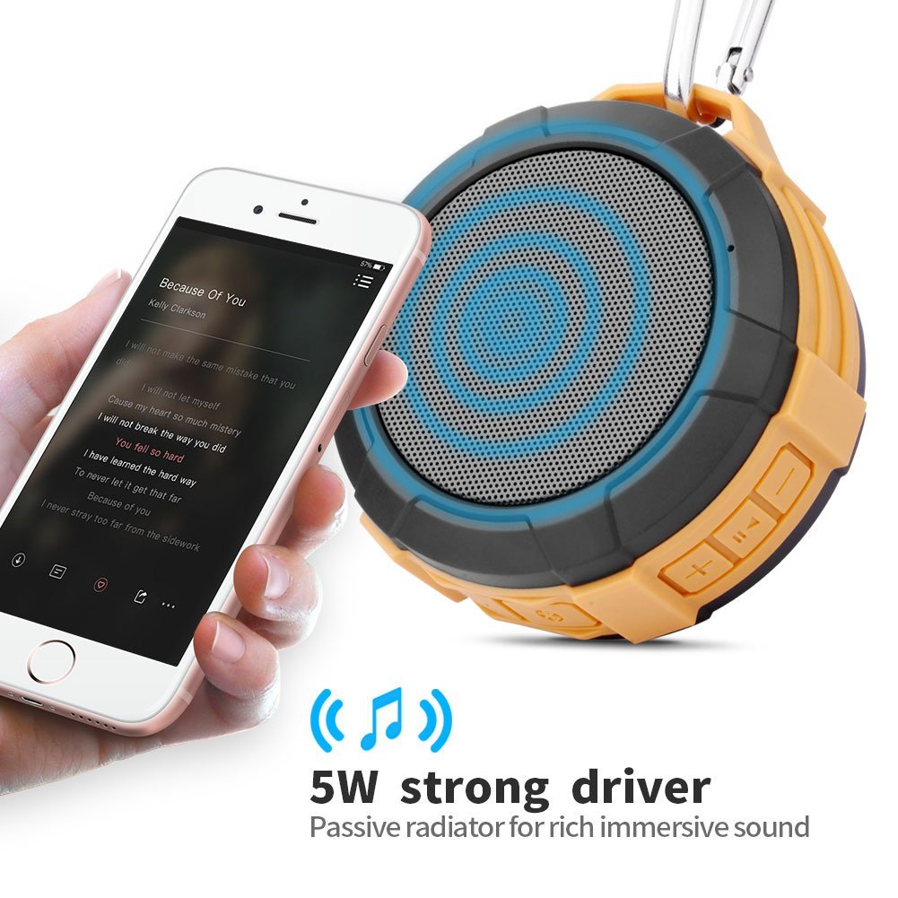 Bluetooth Shower Speaker Hcman Wireless Stereo Outdoor Waterproof Portable Speaker with Micro SD Card Slot,Built-In Mic,5W Driver, Suction Cup,Hands-Free Speakerphone