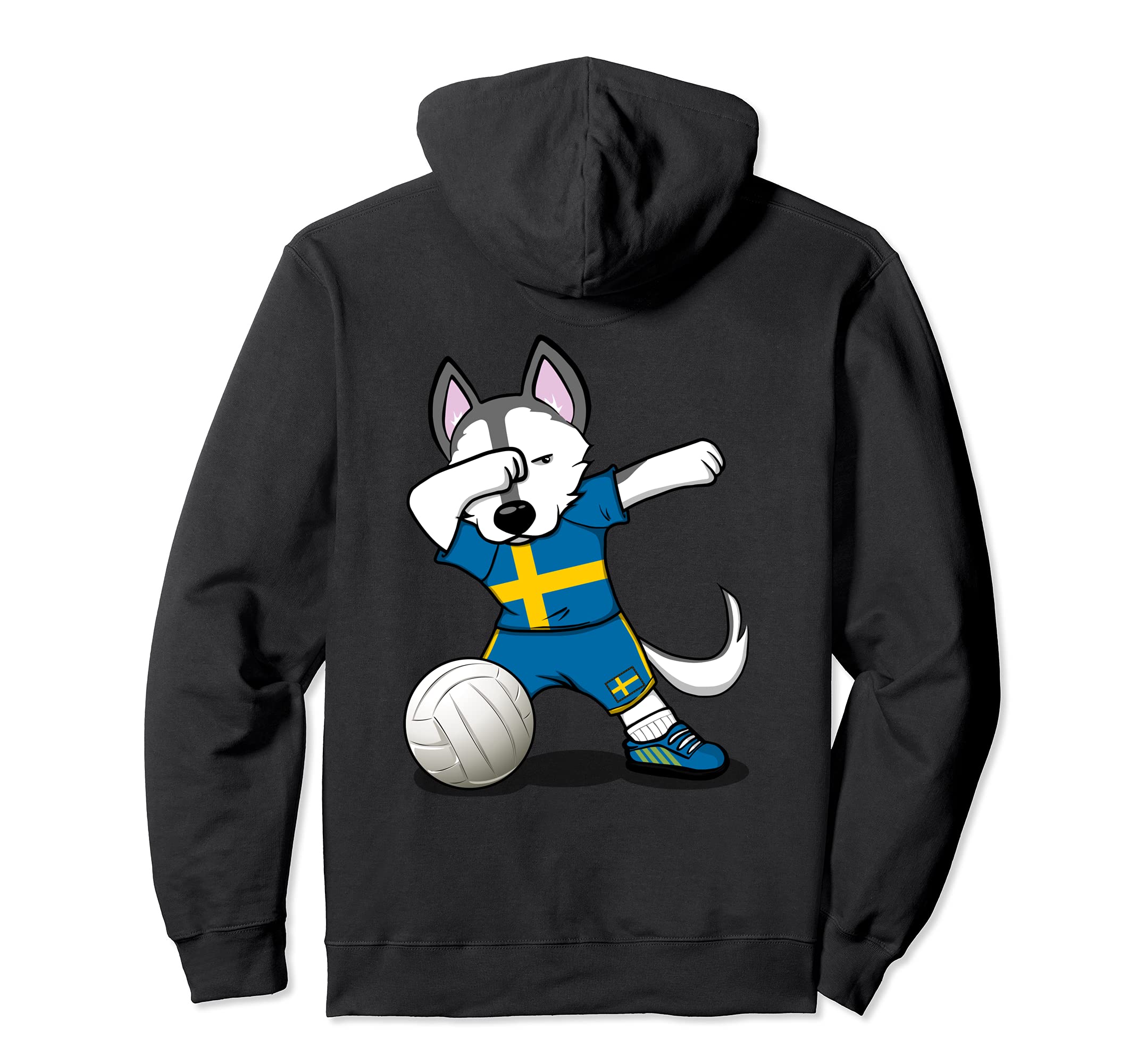 Dabbing Husky Dog Sweden Volleyball Fans Jersey Swedish Flag Pullover Hoodie