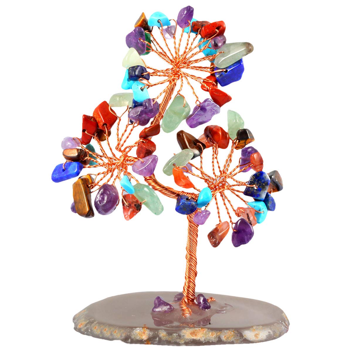 Nupuyai Colourful Crystal Tree for Home, Fengshui Bonsai Money Tree Wealth and Good Luck Office Decor, Agate Slice Base