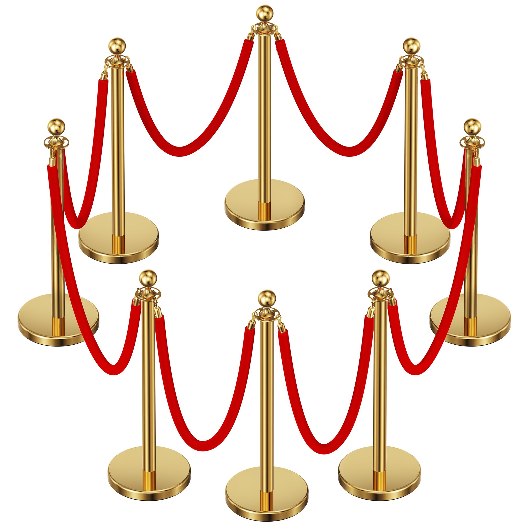 Photo 1 of  8pcs Sturdy Gold Stanchion Posts and 8pcs High Quality Red Carpet Velvet Ropes, Water/Sand/Concrete Fillable Leakproof Base, Crowd Control Barriers for Birthday, Prom, Business, Wedding