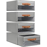 DIMJ Closet Organizers and Storage - Fabric Bins with Drawers for Closet Foldable Clothes Organizers with Clear Window, Stackable Storage Drawers Units for Bedroom, Living Room, 4-Pack, Grey