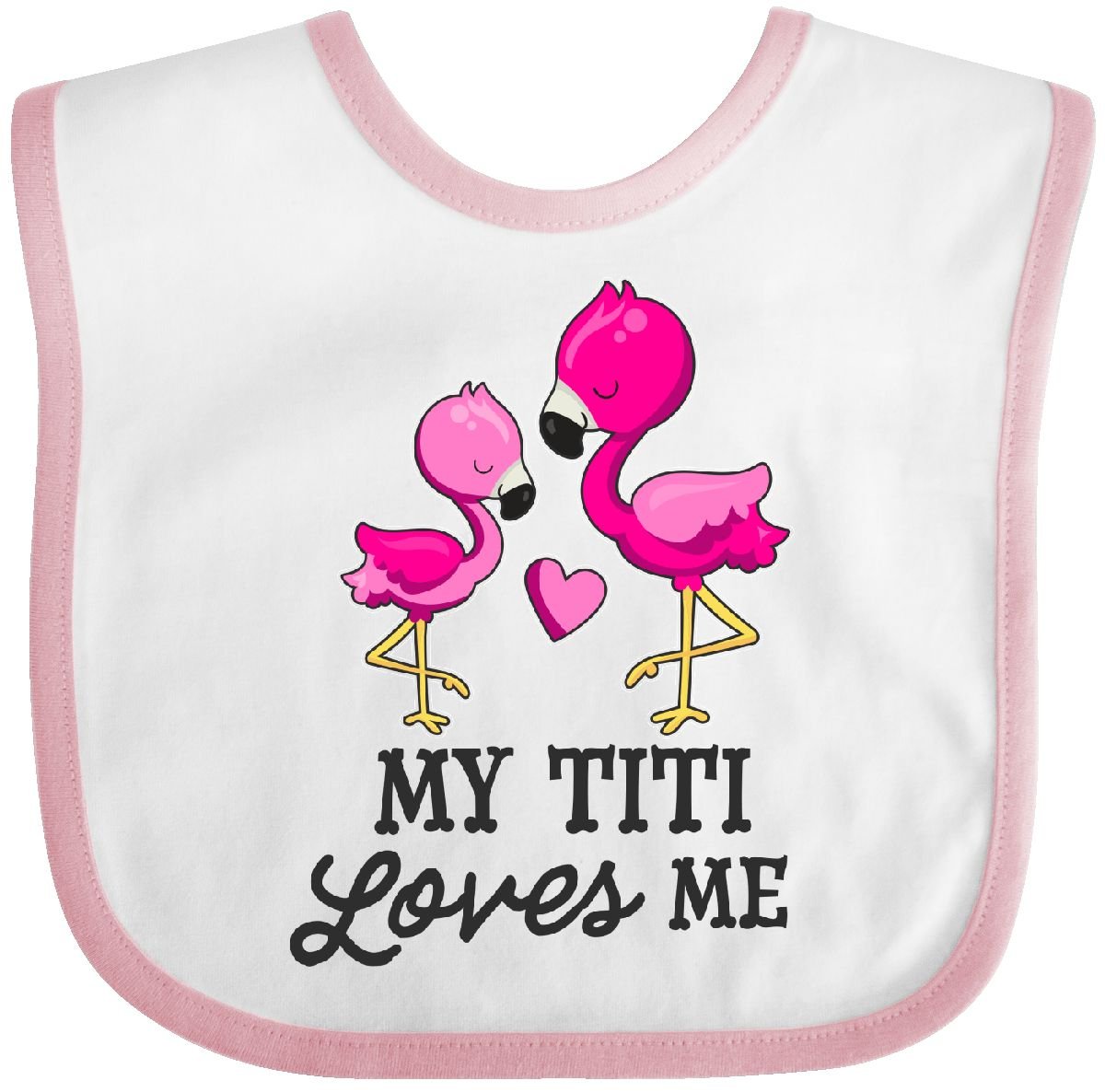 Inktastic My Titi Loves Me with 2 Flamingos Baby Bib White/Pink 2f100