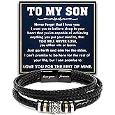 Xukaenus To My Son Bracelet From Mom, Son Gift From Dad, Christmas Graduation Wedding Birthday Gifts For Sons With Message Card And Box, Love You Forever Connected Son's Leather Bracelets