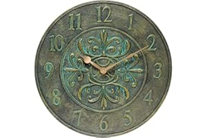 Infinity Instruments Blanc Fleur Aged Bronze 15 inch Decorative Outdoor Clock for Garage, Patio, Backyard, Outdoor Wall, Fence Vintage Antique Aged Bronze