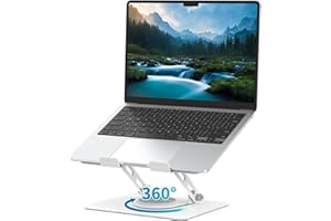 SOUNDANCE Small Swivel Laptop Stand, Suit for 10-14 Inch Laptop, Adjustable Laptop Stand for Desk with 360° Rotating Base, Ergonomic Laptop Riser for Collaborative Working, White