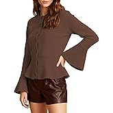 TAQCUX Women's Cardigans Peplum Button Up Sweaters Long Bell Sleeve 2025 Knitted Outwear Coat