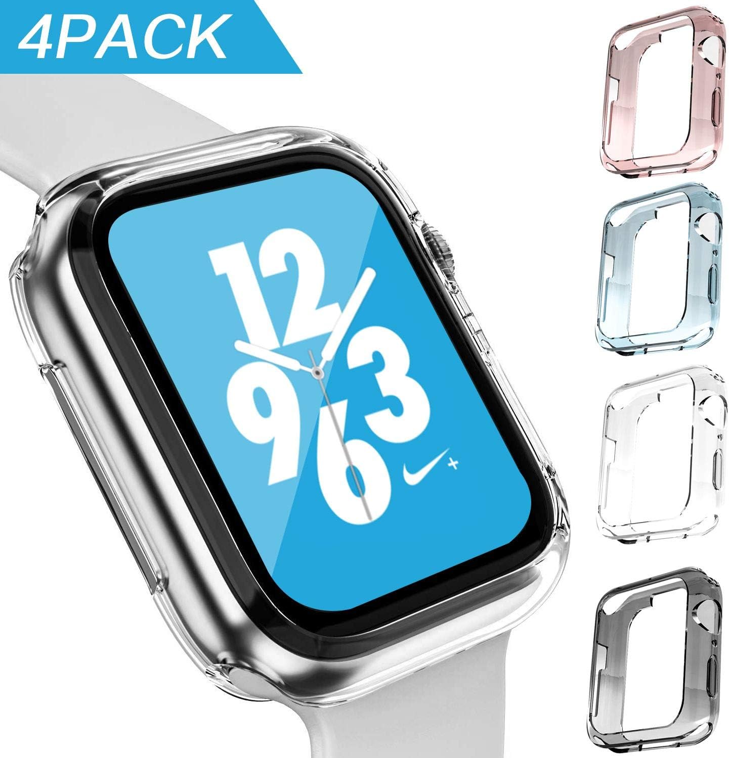 GONJOY Apple Watch Series 4 44mm Case Protector, [4 - Pack Colorful] Soft TPU Protective Cover Bumper Case Compatible with Apple iWatch Series 4 44mm & Series 3 Series 2 42mm