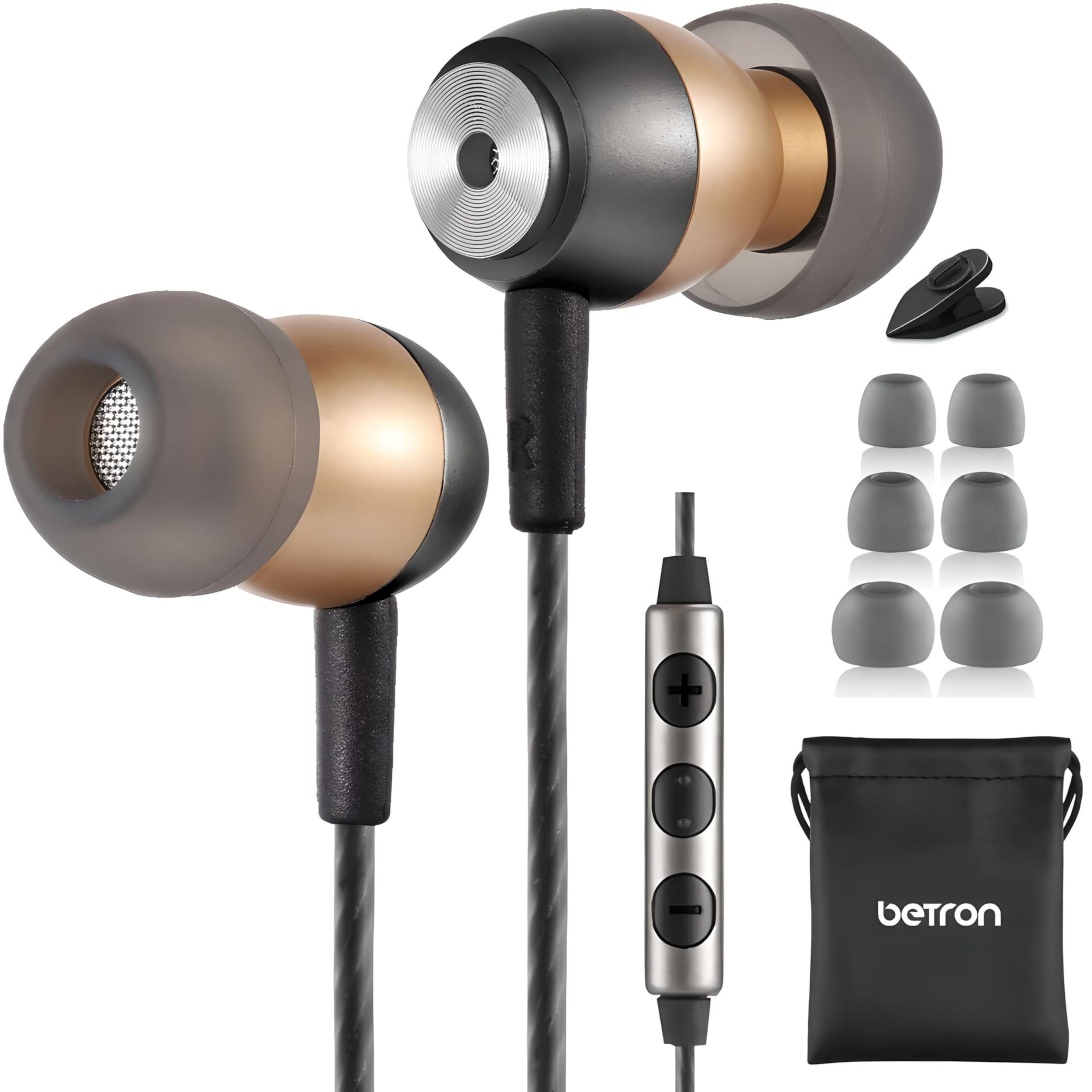 Betron GLD60 Earphones Wired In-Ear Headphones with Noise Isolating Earbuds Case 3.5mm Head Phone Jack, with Microphone