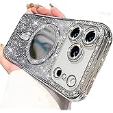 AuroiCCY for iPhone 17 Pro Max Magnetic Case, [Compatible with Magsafe] Shockproof Glitter Makeup Mirror Diamonds Camera Protector Sparkly Bling Cute Cover for Girls Woman for 17 Pro Max 6.9", Silver