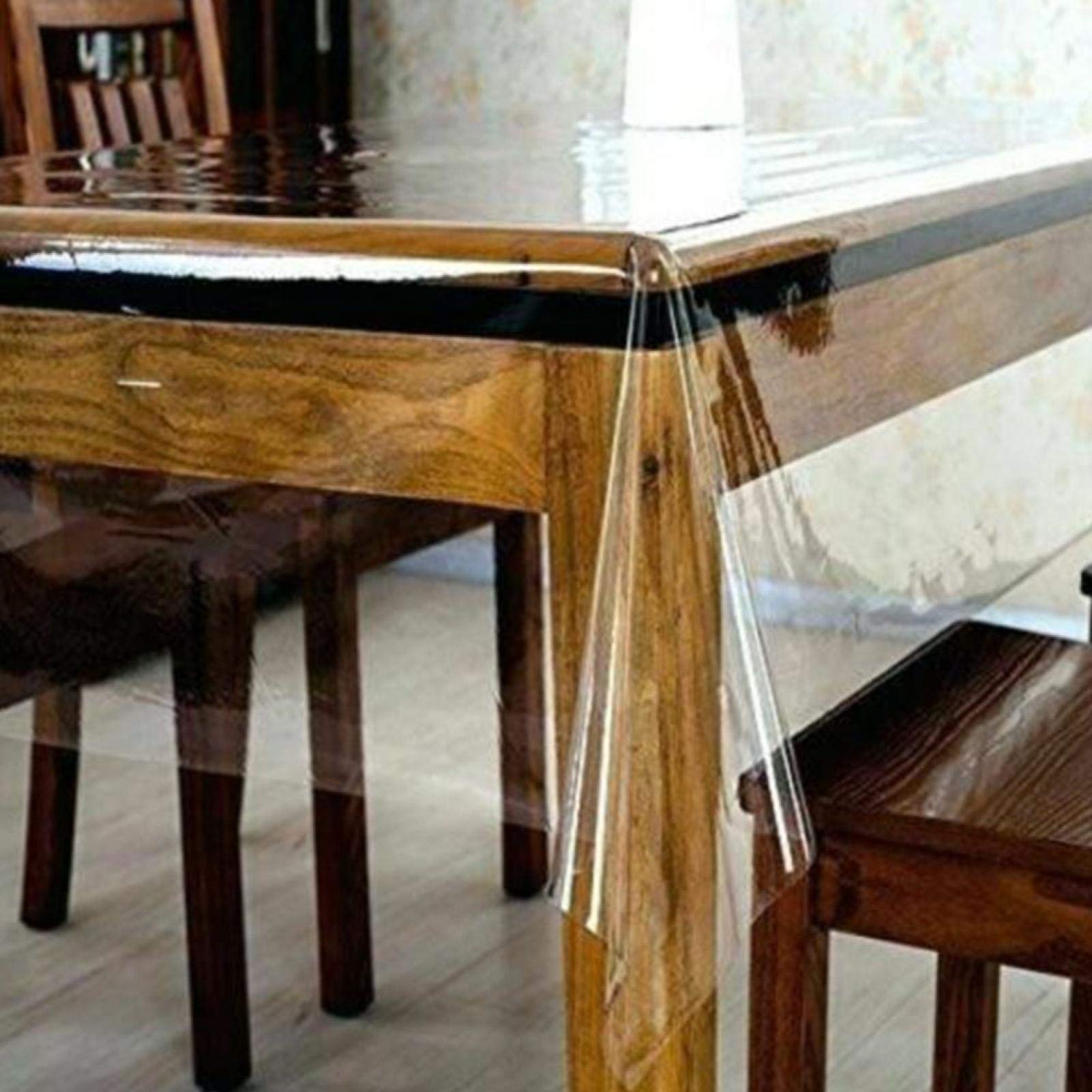 Clear PVC Table Protector, Transparent Table Cloth, Transparent Table Mat, Rectangle Waterproof Oilproof Table Cover for Home Dining Room (size:152x218CM)