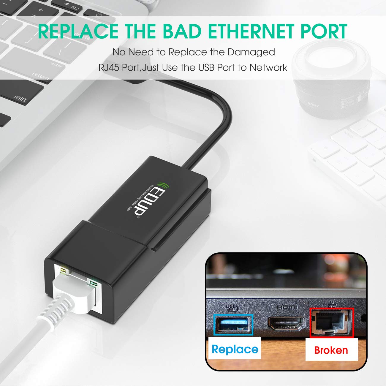 EDUP Ethernet Adapter USB 2.0 to 10/100 Network RJ45 LAN Wired Adapter for Nintendo Switch, Wii, U, MacBook, Chromebook, Windows, Mac OS, Linux