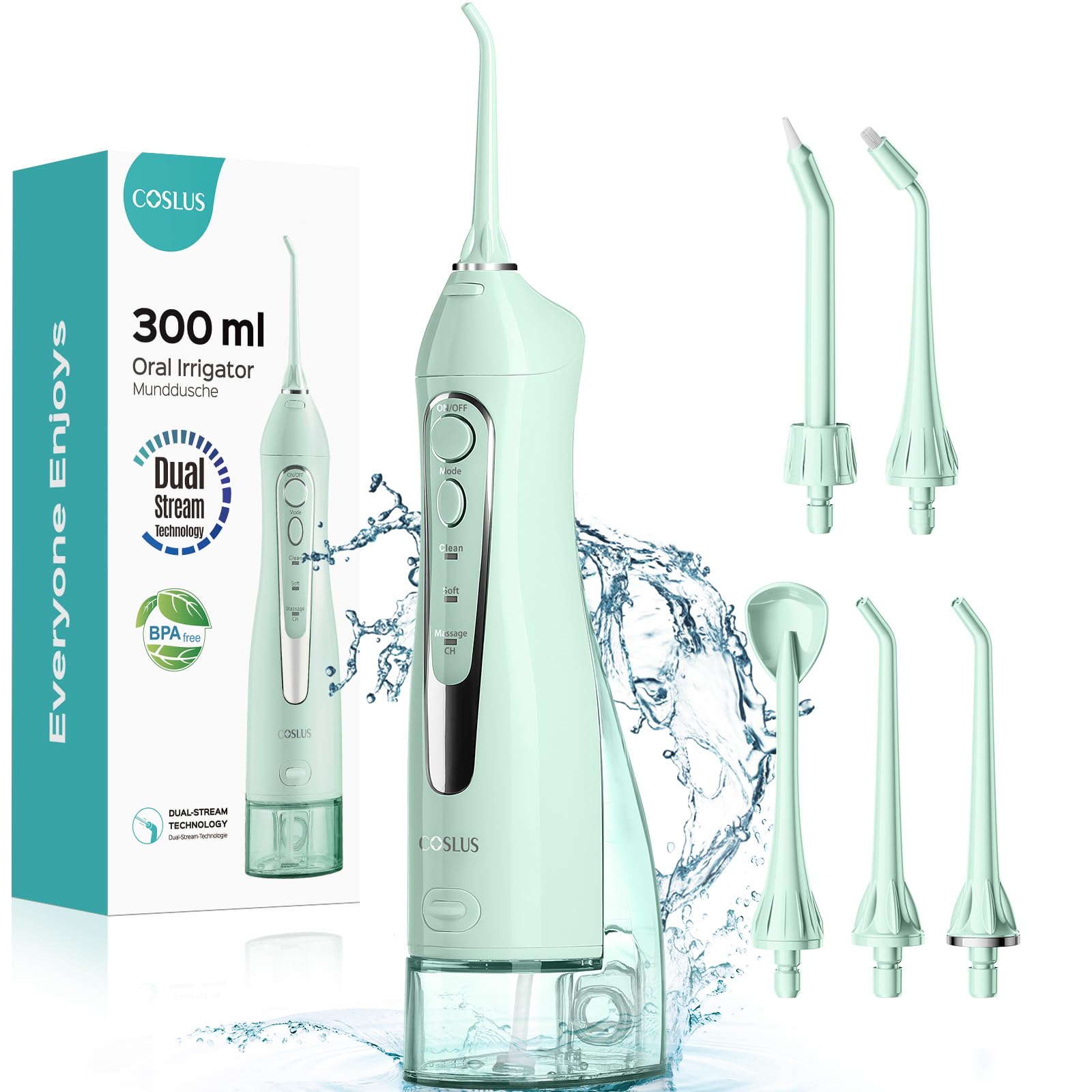 Photo 1 of COSLUS Water Dental Flosser Teeth Pick: Portable Cordless Oral Irrigator 300ML Rechargeable Travel Irrigation Cleaner IPX7 Waterproof Electric Flossing Machine for Teeth Cleaning C20(F5020E) Green