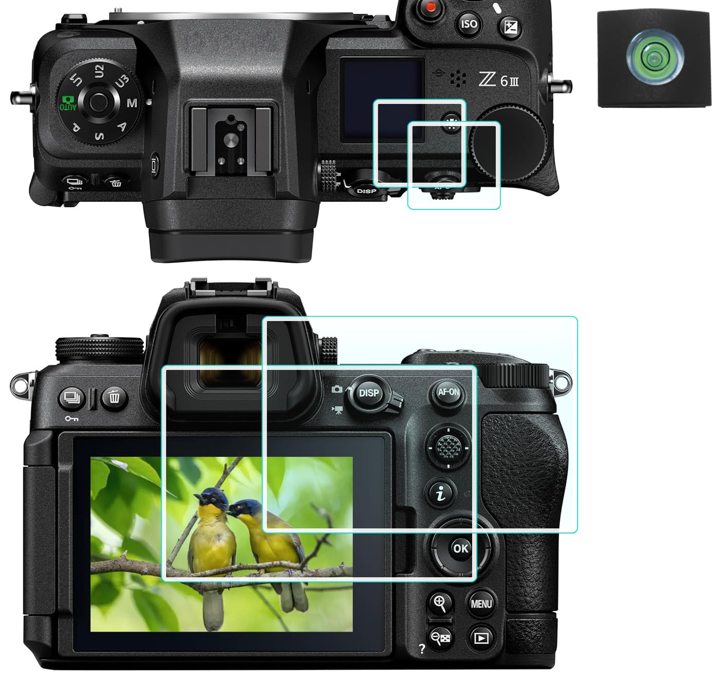 HUIPUXIANG Z6III TOP + Screen Protector for Nikon Z6 III Camera(for Accessories) with Hot Shoe Cover, 0.3mm High Definition 9H Hardness Optical LCD Premium Glass Protective Cover [3+1 Pack]