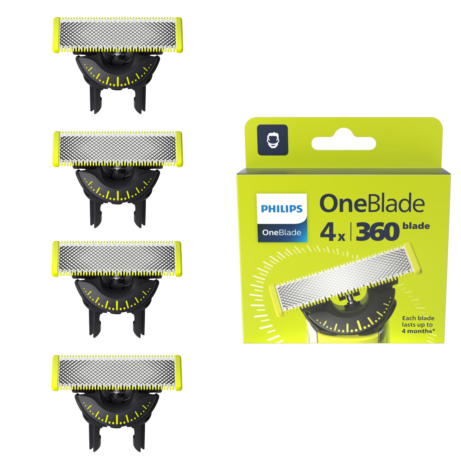 Philips OneBlade Original 360-Klingen, passend für alle OneBlade und Pro Modelle, original von Philips, 4er-Pack (Modell QP440/50)