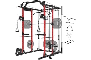 ER KANG Power Cage, PC06 1500LBS Power Rack with Cable Crossover System, Multi-Function Workout Cage, Squat Rack Home Gym (Red Power Cage Only)