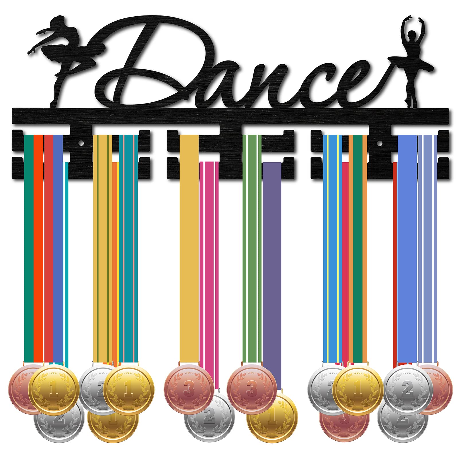 CREATCABIN Dance Medal Holder Dancer Sport Medal Hanger Medal Rack Display Wall Rack Mounted over 30 Medals Wooden for Soccer Swimming Bicycle Running Athletes Champions Medalist Black 15.7x5.1Inch