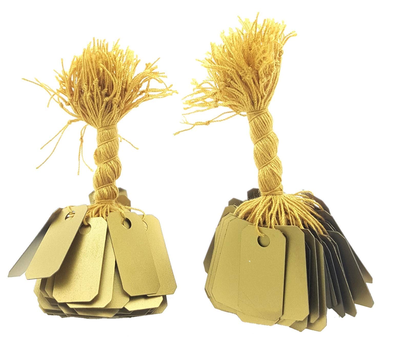 200 Gold Plastic String Tags, Elegant Jewelry Tags Perfect for Gifts or Business (1" x 1/2", Gold)