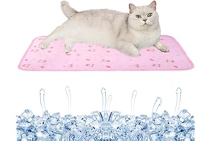 SEIS Dog Ice Pad Ice Silk Cats Kennel Mat Pet Cooling Pad Summer Cool Bamboo Mat Breathable Pad (Pink Cat, S