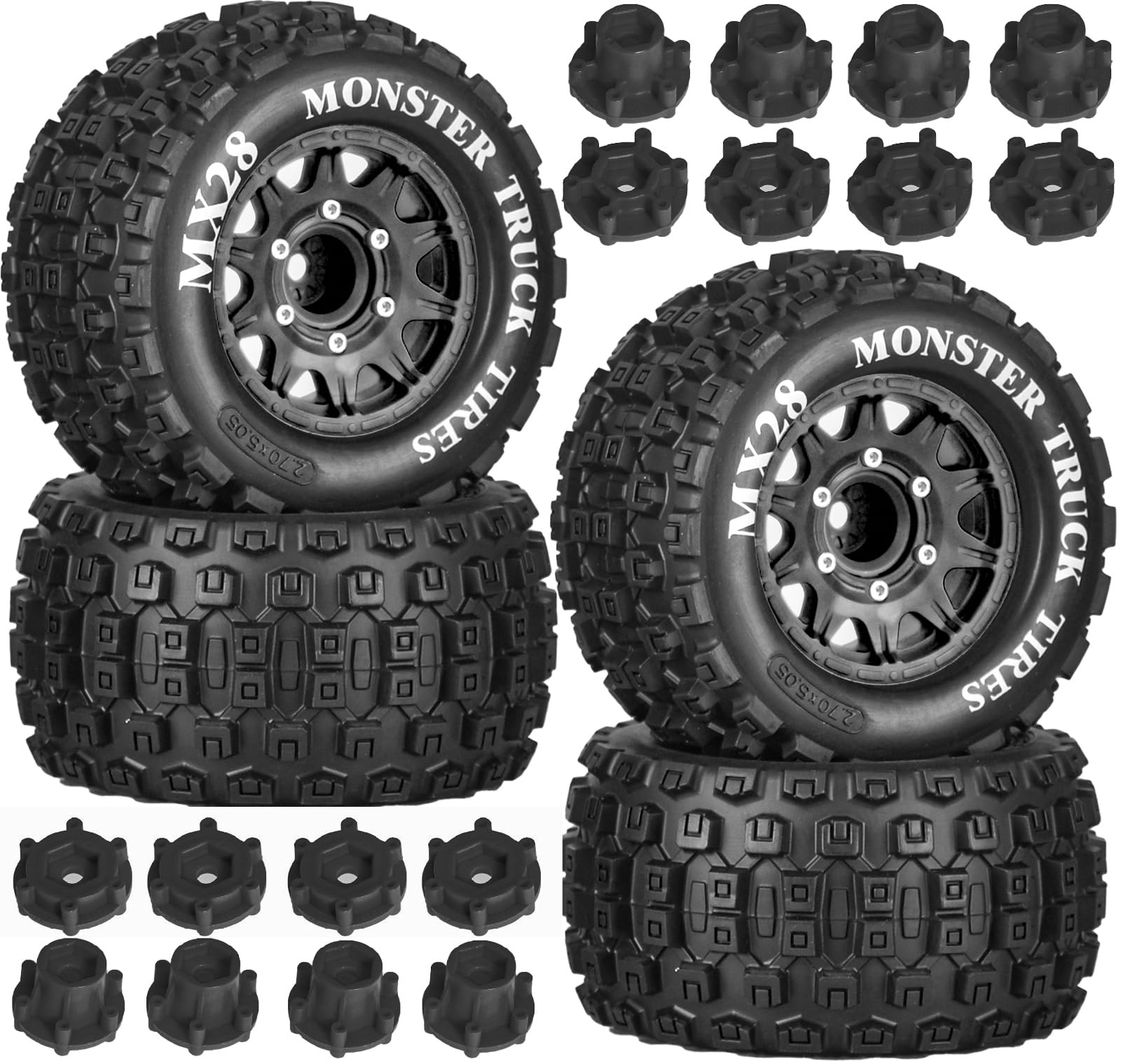 MX28 2.8" Tire and Wheels Pre-Glued All-Terrain MT Tires with 12mm/14mm Hexes - 1/10 Scale RC Car Truck Tires for ARRMA Big Rock, Granite, Senton, Vorteks, Traxxas Slash, Stampede Rustler, Hoss β image 1