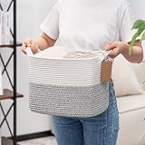 TIMEYARD Cotton Rope Storage Basket 33x25x22.5 cm Grey with Labels view 3