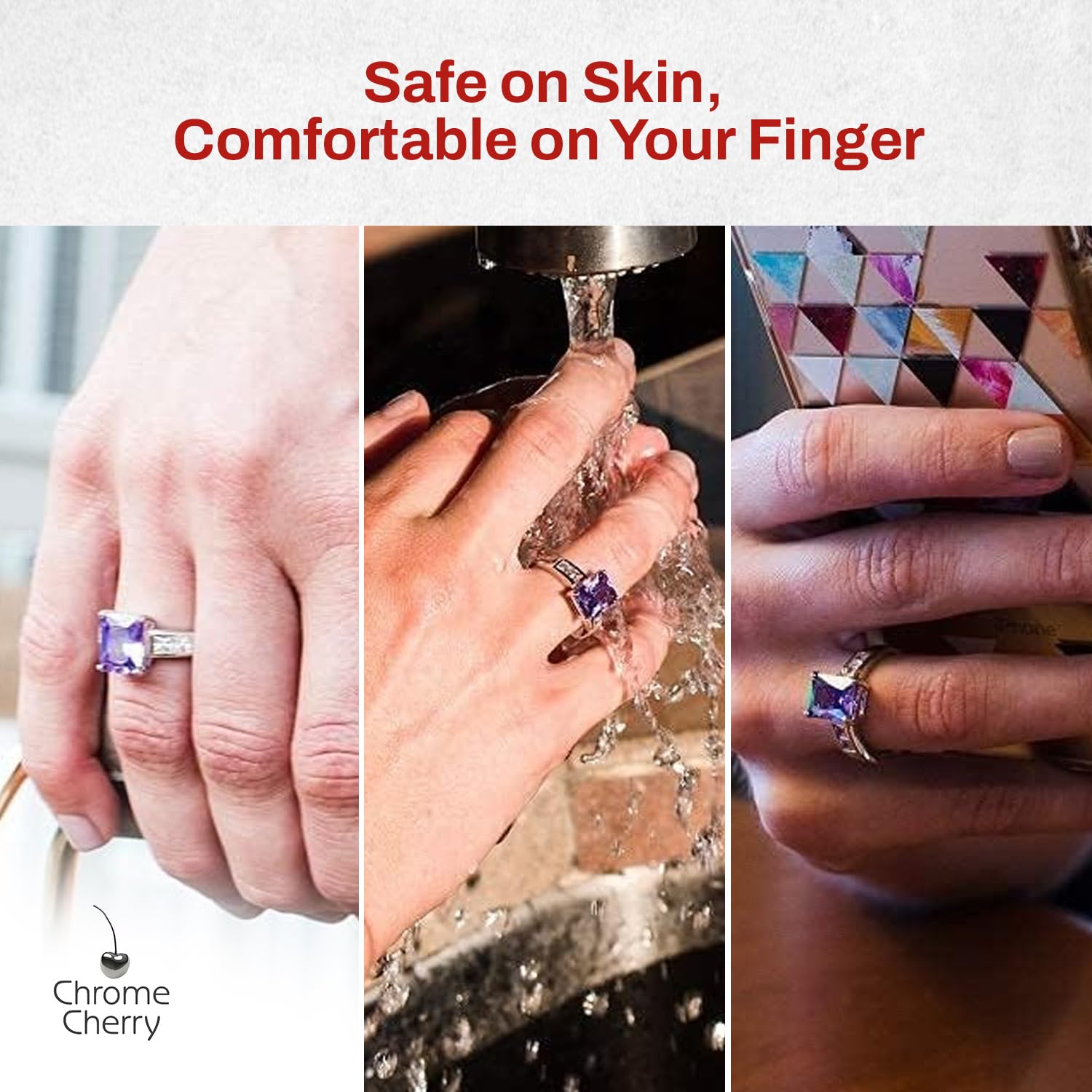 Chrome Cherry Ringo, Invisible Ring Size Adjuster for Loose Rings with 6 Sizes, Clear Ring Band Sizer Guard