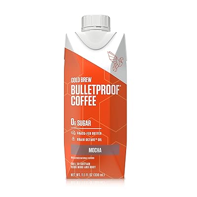 Bulletproof Mocha Cold Brew Coffee, Keto Diet Friendly, Sugar Free, non-GMO, organic, with Brain Octane oil and Grass-fed Butter (12-Pack)