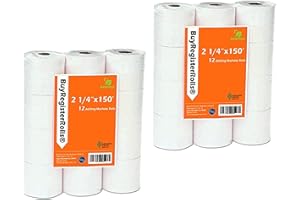 BUYREGISTERROLLS (24 Rolls) 2 1/4 x 150 ft White Adding Machine Tape Paper Rolls Premium One Ply Register Adding Machine/Calculator Paper Rolls Printing Calculator 10 Key