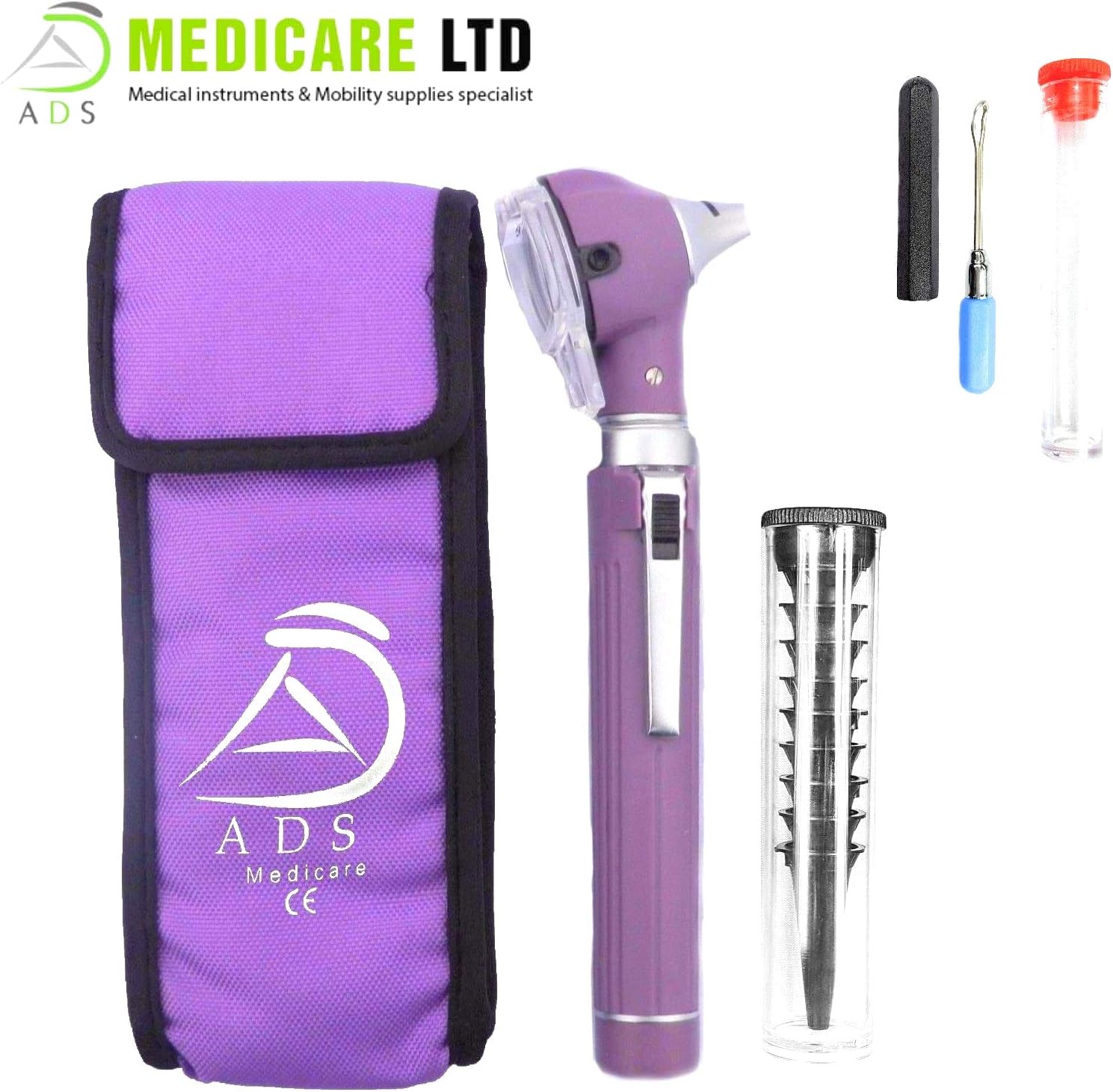 Mini Otoscope ENT Fiber Optic Medical Diagnostic Examination with Complementary Ear Cleaner (Black)