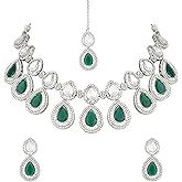 I Jewels Silver Plated Indian Wedding Bollywood Stone Choker Necklace Jewellery With Earrings Set for Women