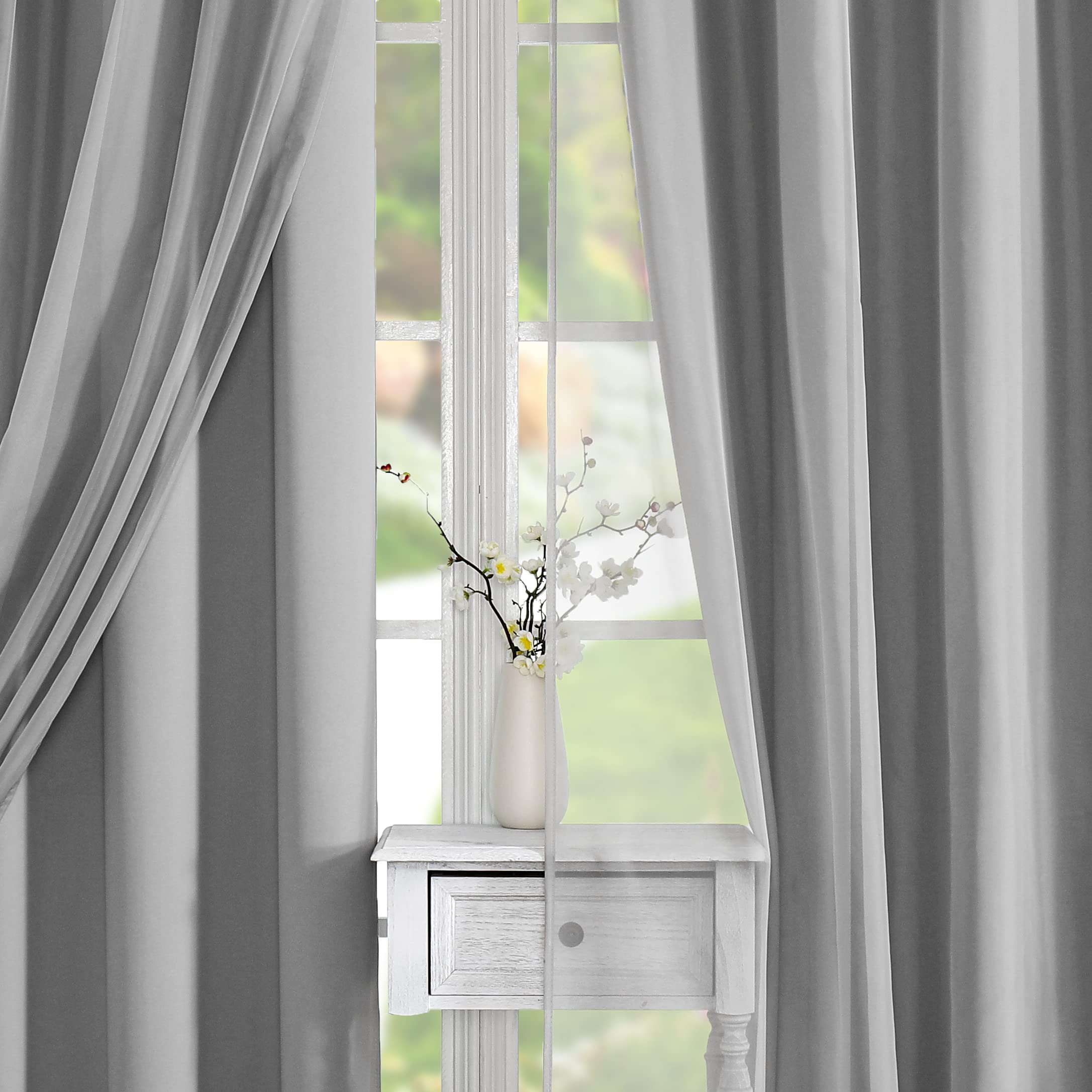 Photo 1 of Lotusolution Mix and Match Curtain Set Grey Total Blackout Curtains 84 Inches Long with Solid Voile Sheer Curtains for Bedroom and Living Room,Grommet Top,52" W x 84" L