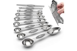 AGUMINY Magnetic Measuring Spoons Set Stainless Steel with Leveler, Stackable Metal Tablespoon Measure Spoon for Kitchen Gadgets Essentials Fits in Spice Jars (Grey)