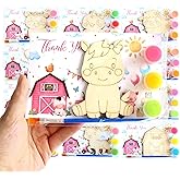 12 Pack Pink Farm Party Favors for Kids – Individually Wrapped Paint Your Own Wooden Magnet Craft Kits with Thank You Card, Barnyard Animal Birthday Supplies for Girls