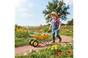 3T GROUP Kids Gardening Set Preschool Wheelbarrow,Toddler Metal Child Wheelbarrow,Kids Wheel Barrow Sowing,Digging Sand,Sweeping Leaves,Shoveling Snow Birthday, (Yellow)