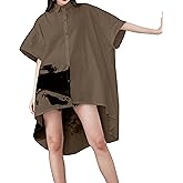ellazhu Women's Oversized Button Down Shirt Dresses Batwing Sleeves High Low Top for Summer GY1827 A