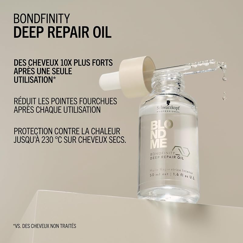 Schwarzkopf Professional BLONDME Bondfinity Deep Repair Oil Huile Légère Pour Cheveux Réparateur Sans Rinçage Protection Thermique Contrôle Des Frisottis Lissant Et Renforçant 50 ml