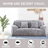 Teynewer Thick Velvet Sofa Covers 3 Seater Light Grey with 1 Pillowcase view 2