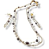 Abgaryan ART Handmade Natural Stone Beaded Necklace Set, Hypoallergenic, Gold-Tone Chain