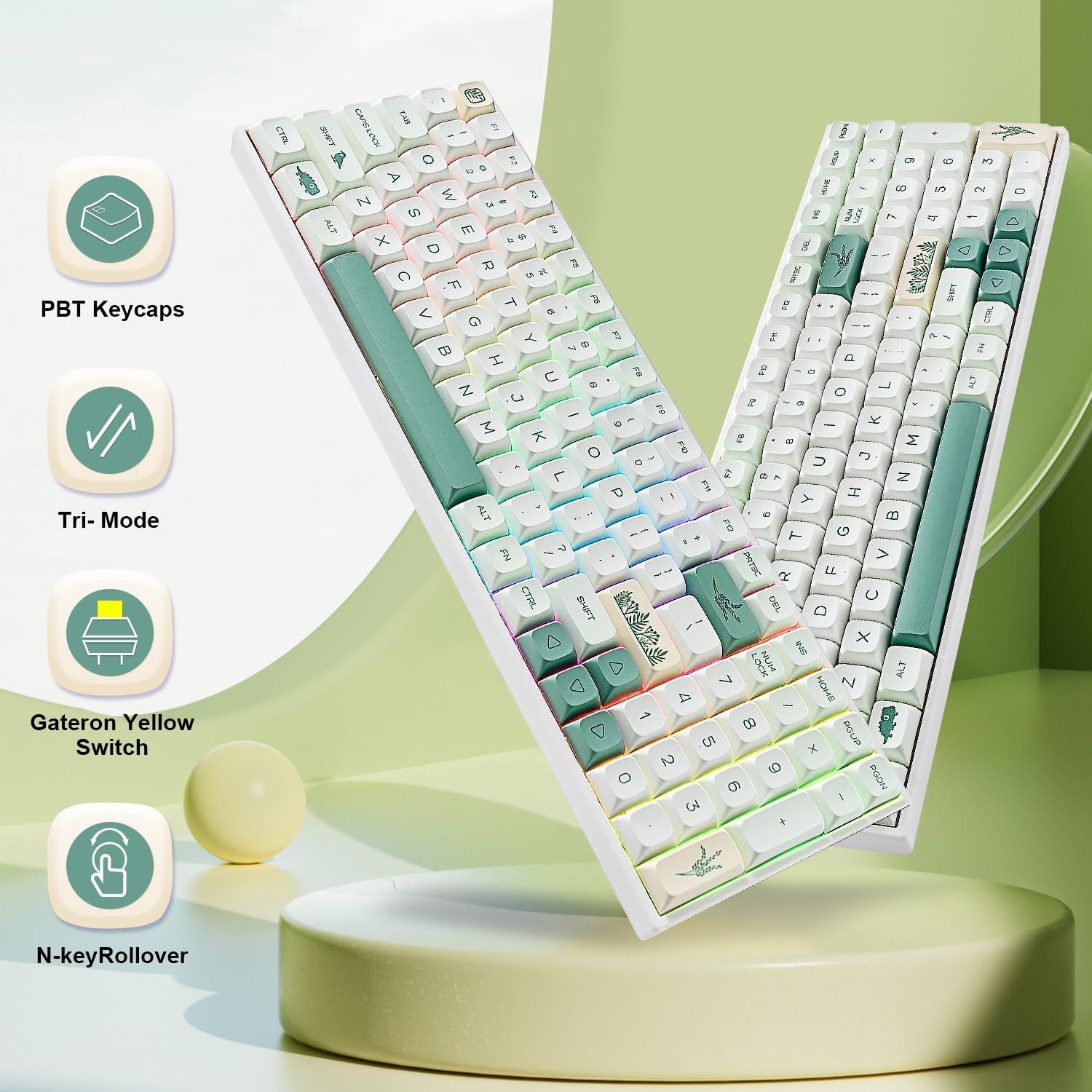 BOYI TK96 96% RGB Hot Swappable Triple Mode Keyboard,2.4Ghz/BT 5.0/Wired N-Key Rollover Compact Yellow Switch Mechanical Gaming Keyboard(Zoological&Botanical Gardens XDA Keycaps)
