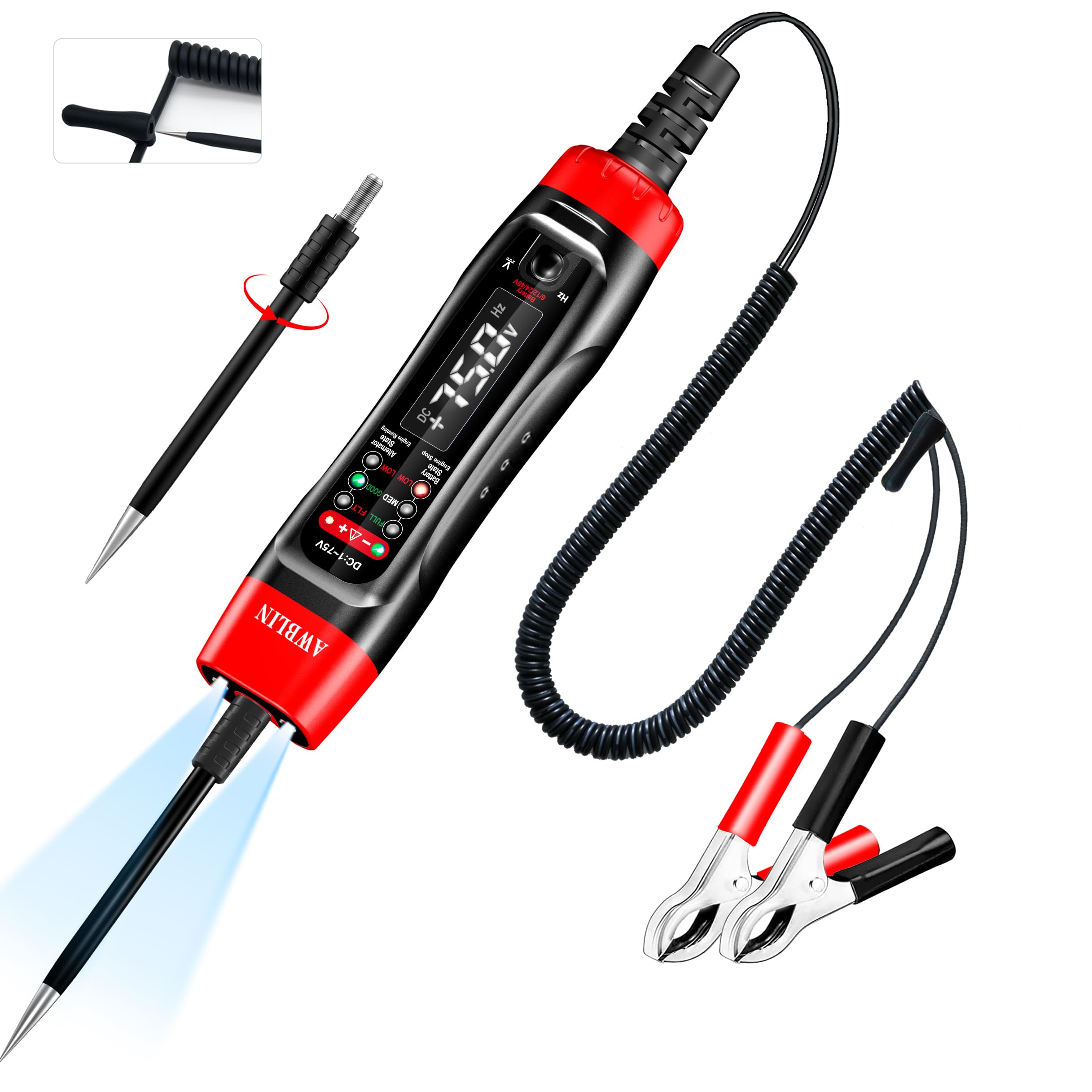 Photo 1 of AWBLIN Automotive Test Light & Battery Alternator Tester, 1-75V DC LCD Digital Circuit Tester with Illumination, Heavy Duty Light Tester with Voltmeter, Fuse Voltage Tester Auto Electrical Tool